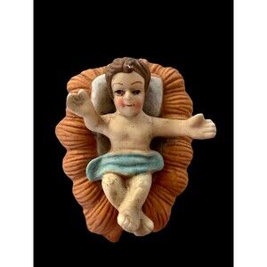 Vintage Rustic Old Antique Hand Painted Baby Jesus Figurine Christmas Tradition